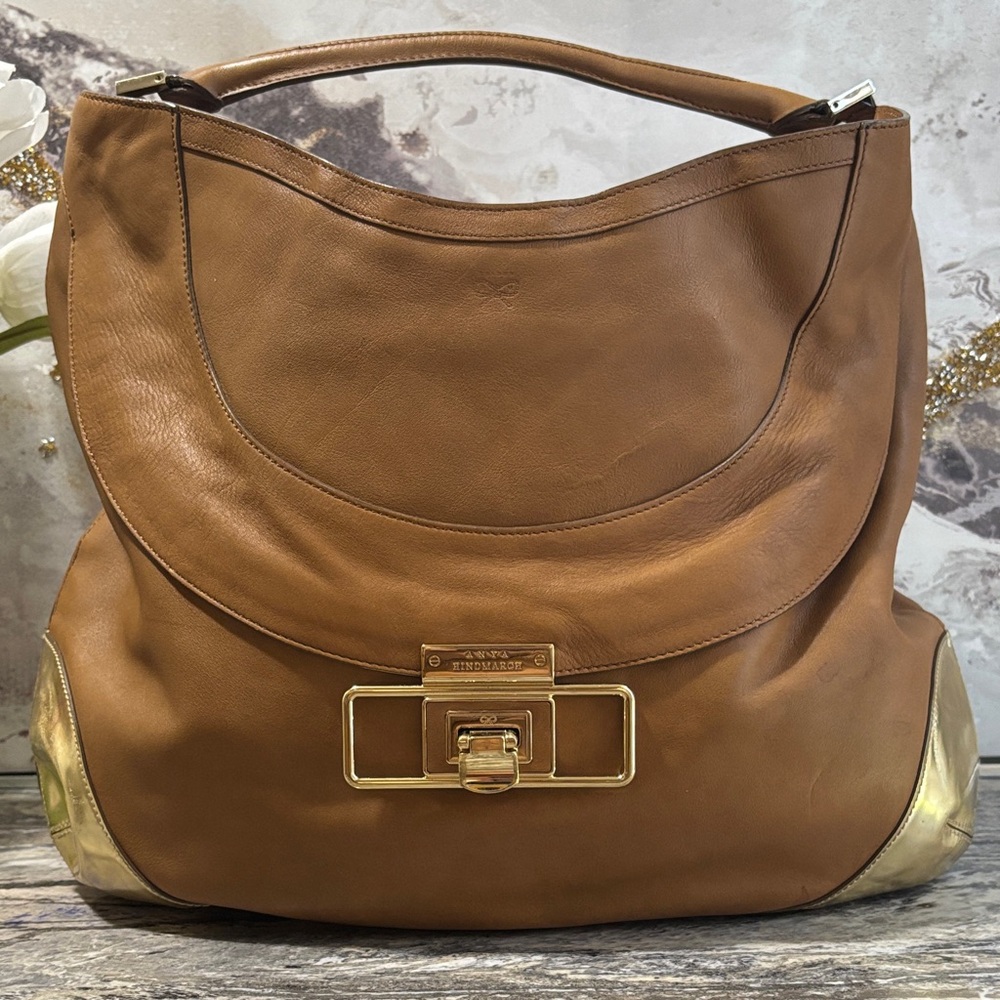 Anya Hindmarch Tan Hobo Bag with Gold Details